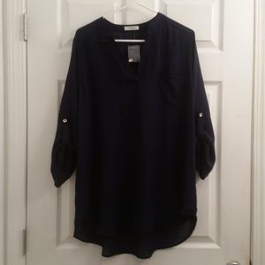 Navy Blue Chiffon V-Neck Tunic - XL